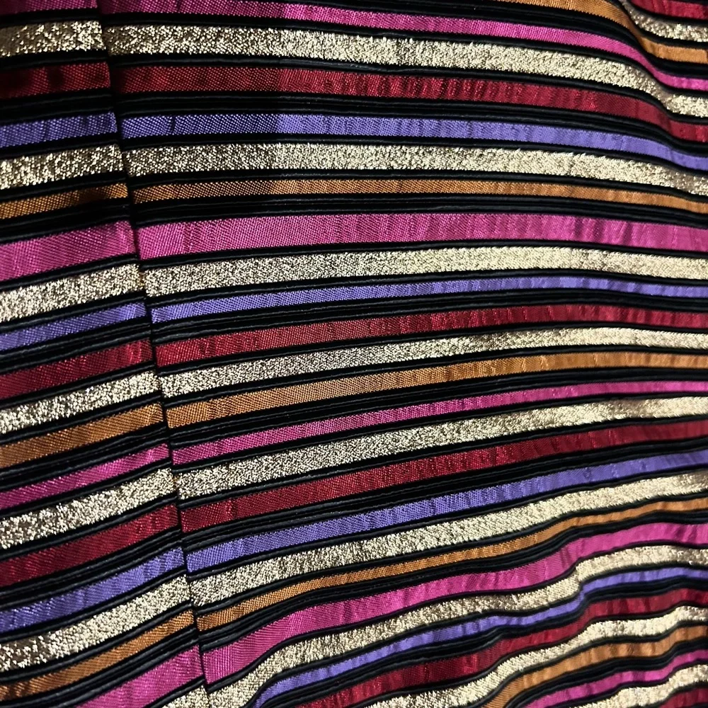 Black Long Dress with Multicolor Metallic Striped Details‎